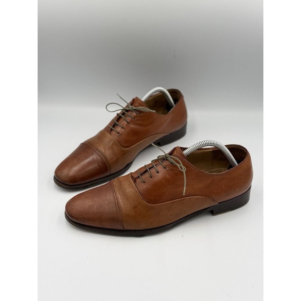 Men's 8.5  La Milano Lorenzo Tan Leather Cap-Toe Oxford Dress Shoes Brogue Brown